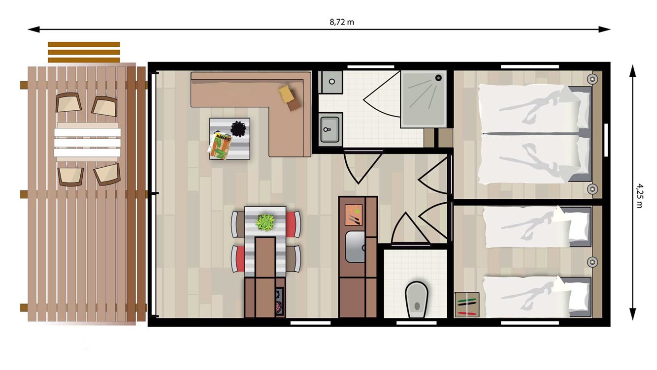 4pers chalet Jeneverbes Molecaten Park De Koerberg plattegrond