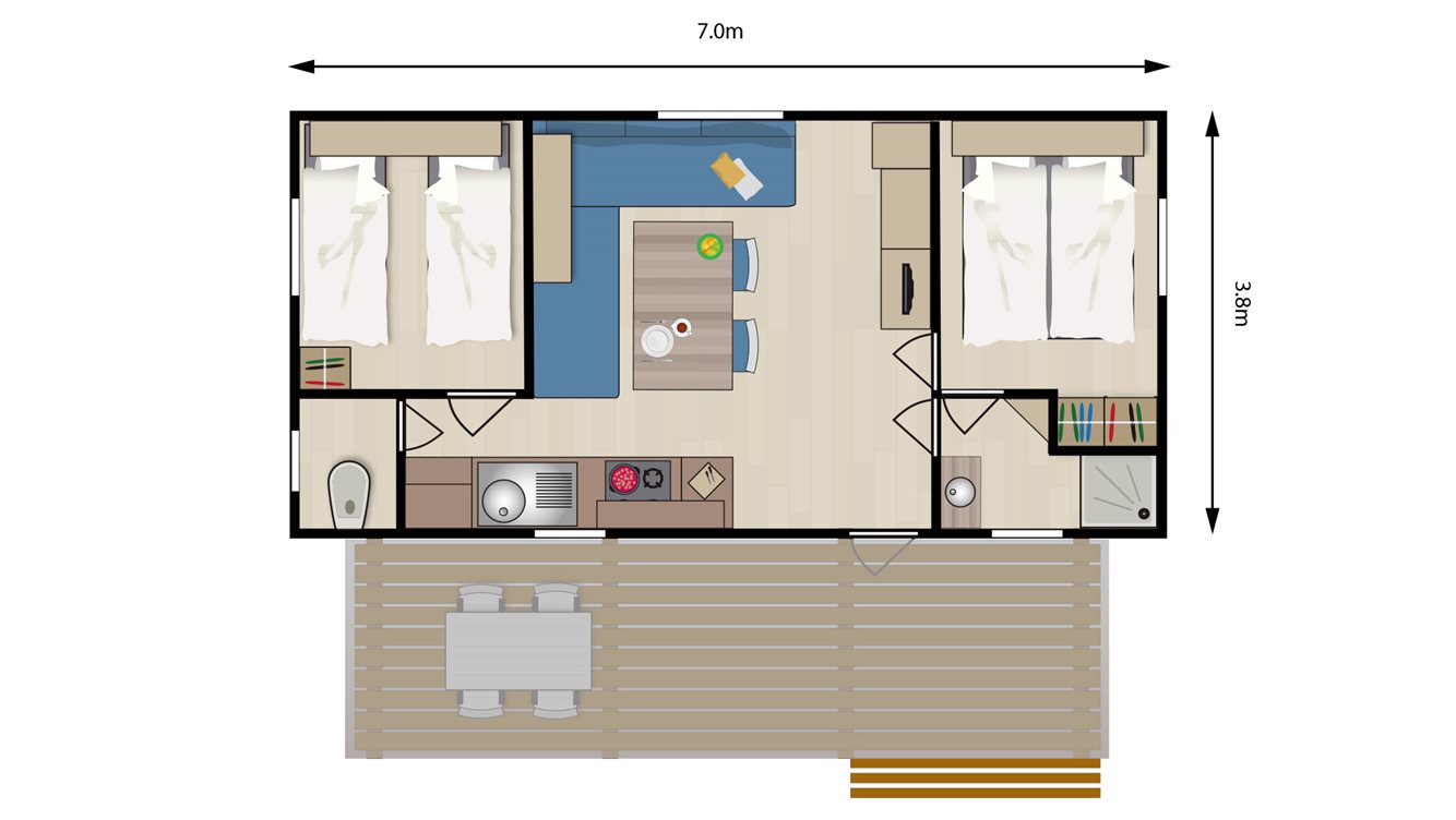 4pers chalet Merel Molecaten Park De Koerberg plattegrond