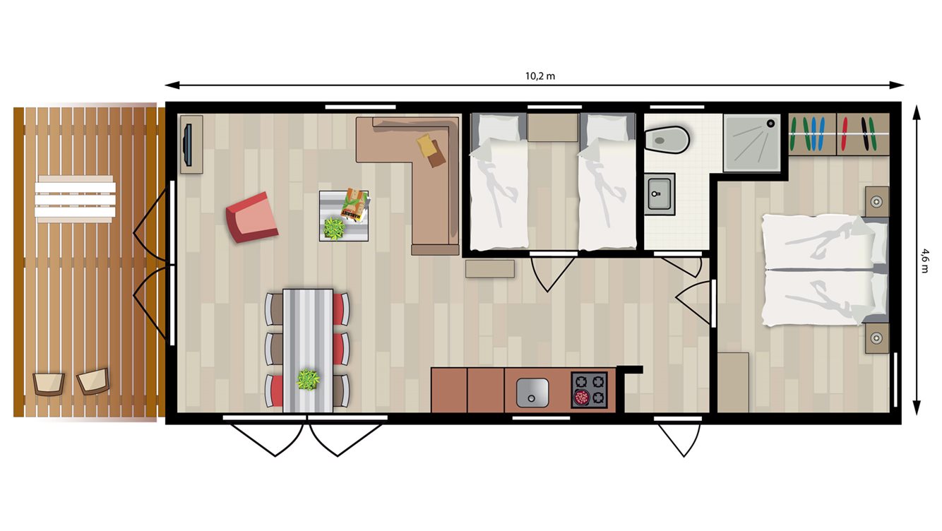 4pers vakantiehuisje Sprengen Molecaten Park De Leemkule plattegrond