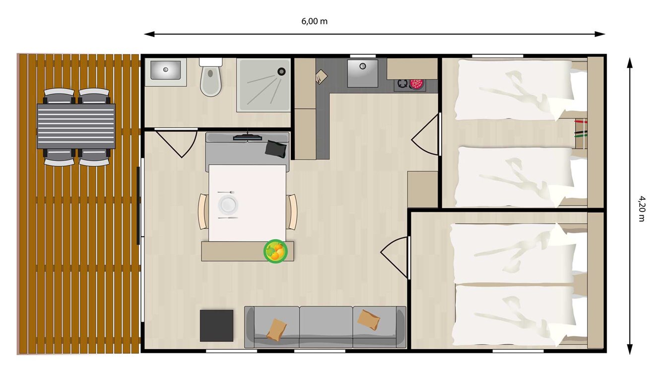 4pers chalet Karekiet Molecaten Park Flevostrand plattegrond