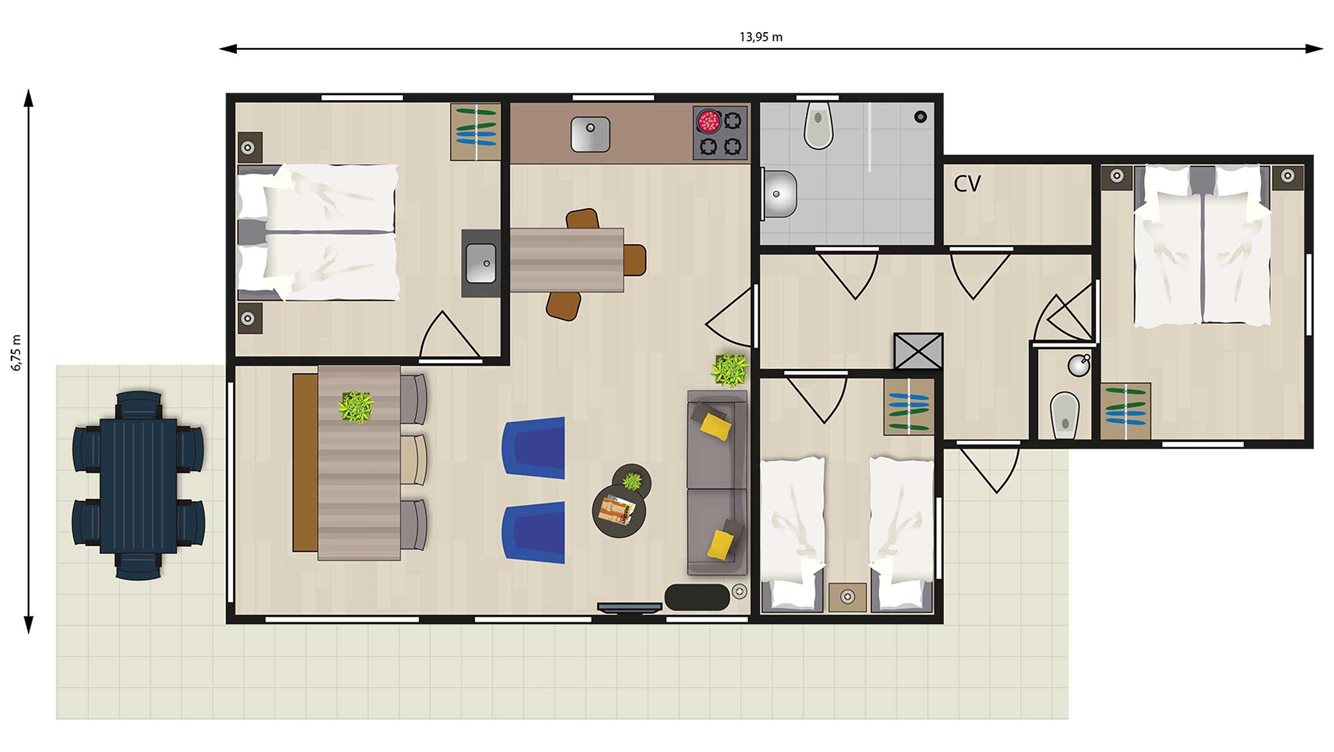 6pers vakantiehuisje Zuylestein Molecaten Park Landgoed Ginkelduin plattegrond