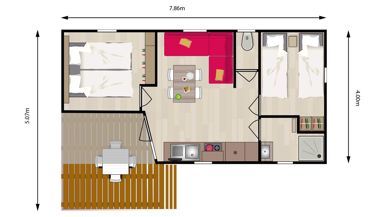 4pers chalet Fazant Molecaten Park Noordduinen plattegrond