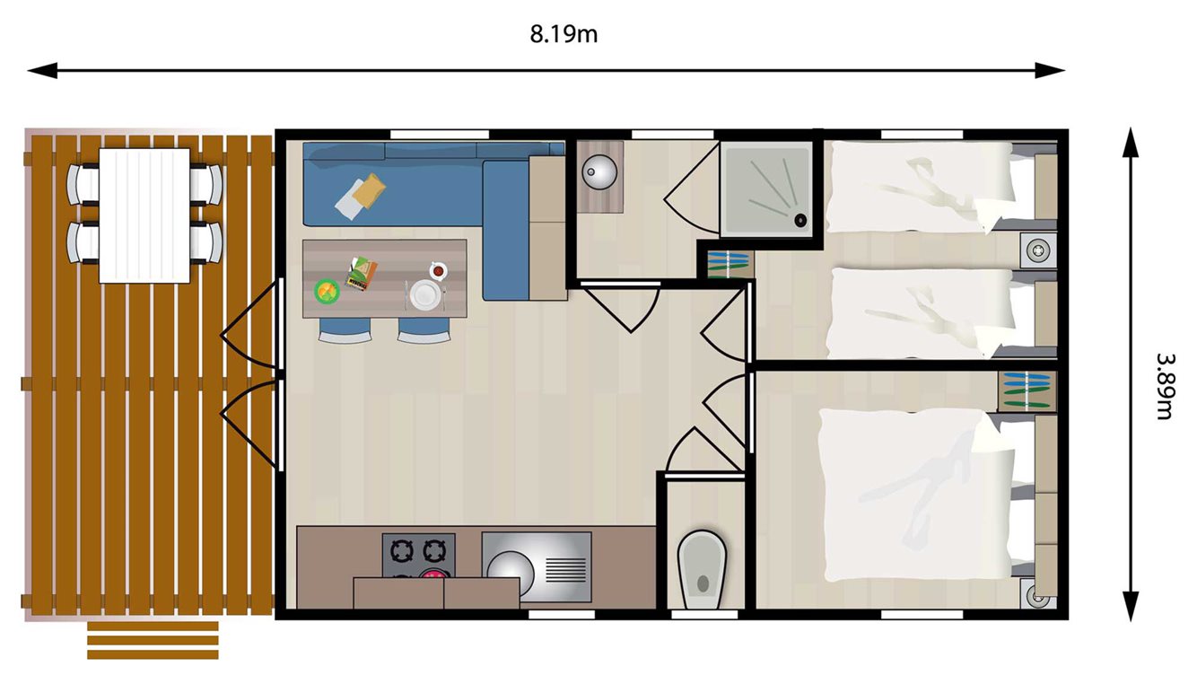 4pers chalet Krekel Molecaten Park Rondeweibos plattegrond