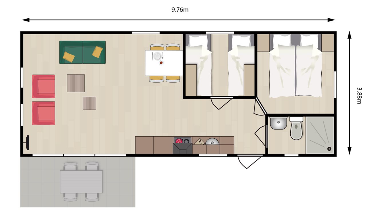 4pers chalet Nachtegaal Molecaten Park Rondeweibos plattegrond
