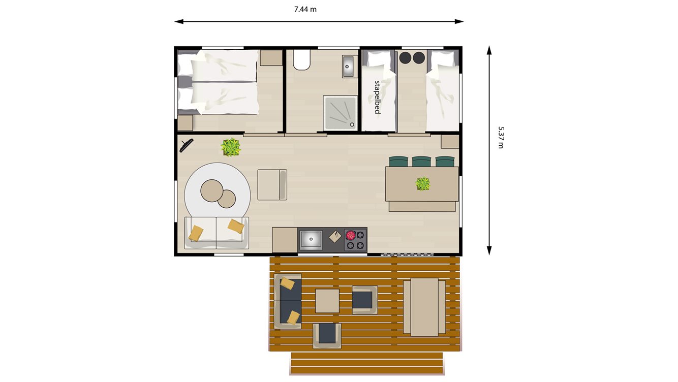 5pers ingerichte Safaritent Kievit Molecaten Park Waterdunen plattegrond