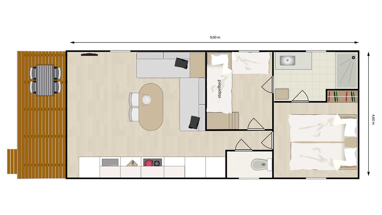4pers chalet Tuinfluiter Molecaten Park Wijde Blick plattegrond