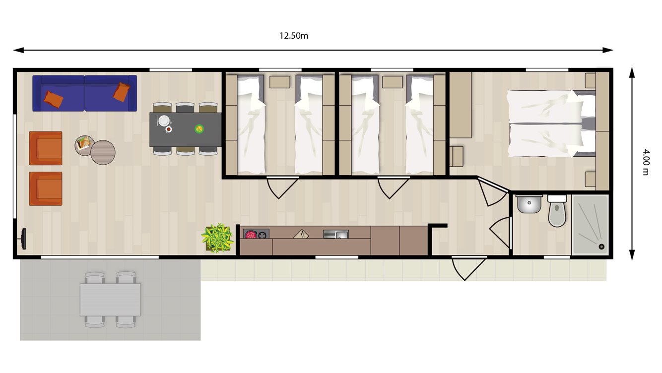 6pers chalet Lijster Molecaten Park Wijde Blick plattegrond