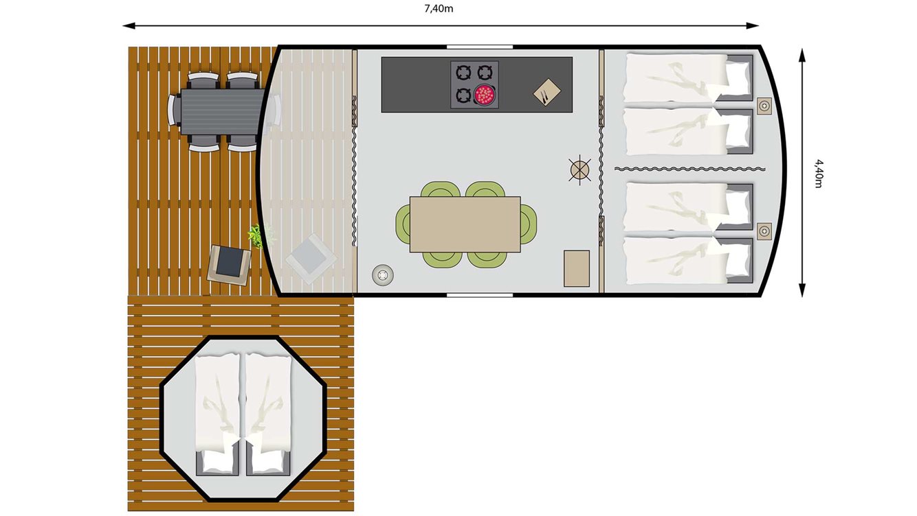6pers ingerichte tent Papaver Molecaten Park t Hout plattegrond